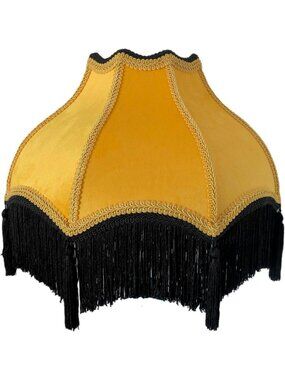 Large Yellow Velvet Bell Shape Lamp Shade with Scallop Tassels & Fringe